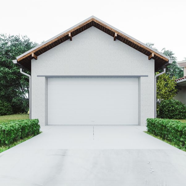 exterior of modern garage with concrete driveway orange tx